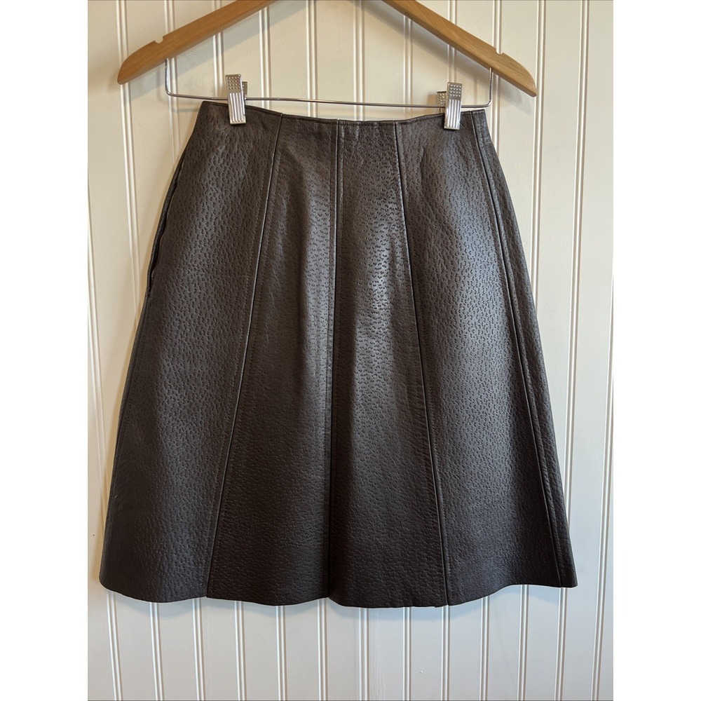 Handmade Vegan Faux Leather Skirt‎ 70's Brown Small Women Raw Hem No Tags - Picture 4 of 8